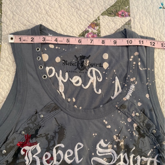VTG Rebel Spirit A Royal Way Of Life Dress Top Unicorns Knights Crosses Womens L - Picture 12 of 15